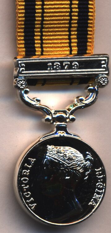 South Africa Medal 1877-1879, Good quality modern issue (silvered base metal), with 1879 clasp.  (miniature)