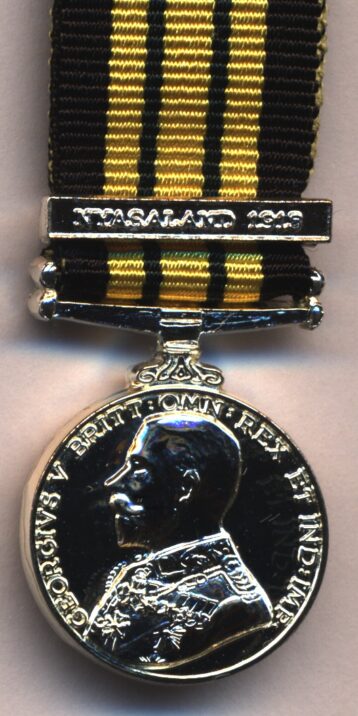 Africa General Service Medal 1902-1956, Good quality modern issue (silvered base metal), GVR Nyasaland 1915.  (miniature)