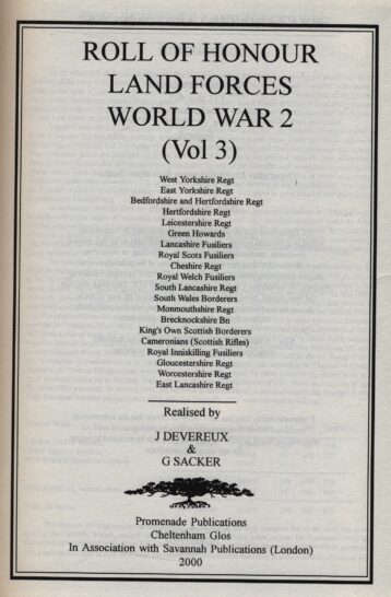 Roll of Honour: Land Forces WW11 (Vol 3)