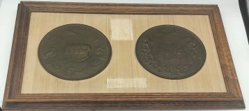Battle of Waterloo 175th Anniversary bronze  plaquette approx 130mm, mounted in a wooden frame.