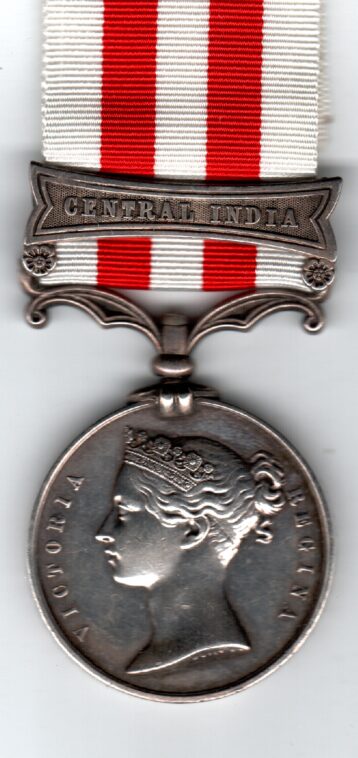 Indian Mutiny Medal 1857-1858, 1 clasp, Central India. Thos. Sweeney, 3rd Bombay European Regiment.  GVF