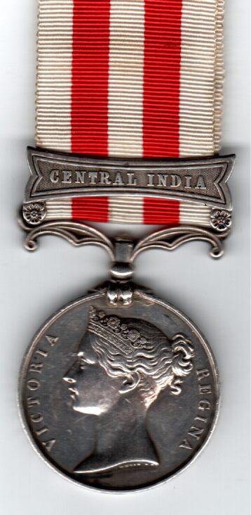 Indian Mutiny Medal 1857-1858, 1 clasp, Central India. Gunner A. Slattery, A Troop Madras H.A.  VF