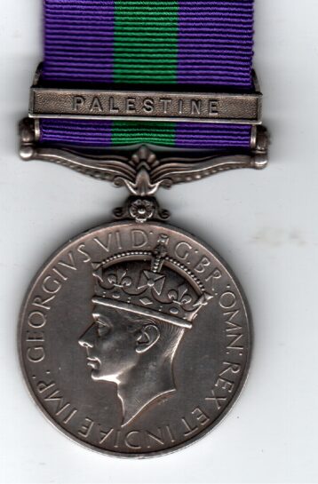 General Service Medal 1918-1962 3rd issue George VI IND IMP:, 1 clasp, Palestine. 4266531 Fusilier A. Craig, Royal Northumberland Fusiliers   GVF/EF