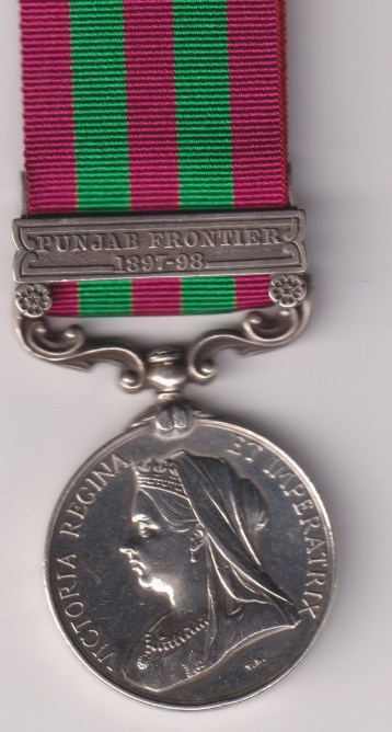 India General Service Medal 1895-1902, 1 clasp, Punjab Frontier 1897-98. 84025 Gunner J. McDonnell, 50th Fd. Bty. Royal Artillery.   VF