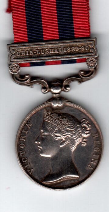 India General Service Medal 1854-1895, 1 clasp, Chin Lushai 1889-90. 1223 Private J. Henny, 1st Bn. King's Own Scottish Borderers EF