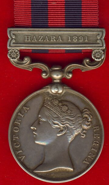 India General Service Medal 1854-1895, 1 clasp, Hazara 1891. WF 1688 Private Samuel Godsell, 1st. Bn. Royal Welsh Fusiliers  GVF/EF