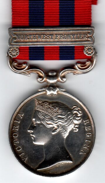 India General Service Medal 1854-1895, 1 clasp, North West Frontier. 1906 Private J. Able, 3 Bn. Rifle Brigade. EF