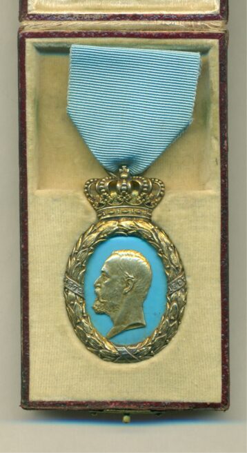 Sweden, Oscar ll 1897 Jubilee Medal in silver & silver-gilt, 50mm in C. F. Carlman case of issue.  EF