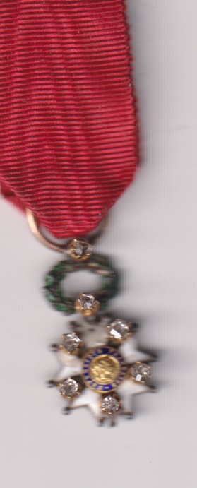 Legion of Honour France, silver-gilt, and enamel, set with seven rose cut diamonds,1st War Period, enamel touched up in places, VF
