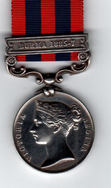 India General Service Medal 1854-1895, 1 clasp, Burma 1885-7, 16220 Sergeant W Cheverton Q By 1st Bde Royal Artillery.  GVF