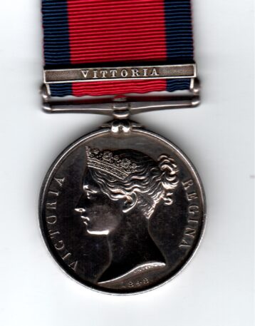Military General Service Medal 1793-1814, 1 clasp Vittoria Captain H. Barrington 3rd Light Dragoons. GVF/EF