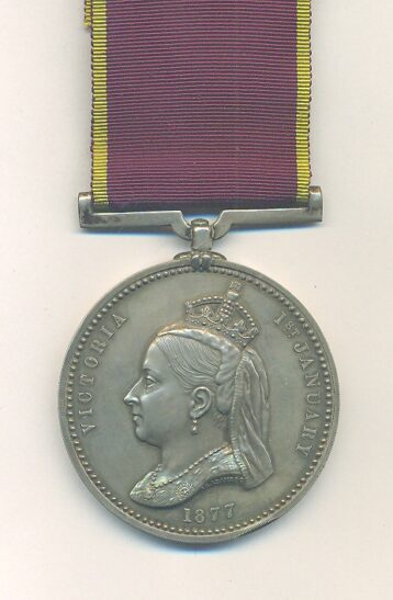 Obverse view of medal. Empress of India Medal 1877, silver, unnamed as issued.