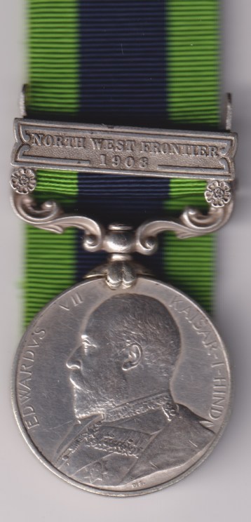 India General Service Medal 1908-35, 1 clasp, North West Frontier 1908. 2899 Sowar Lachhman Singh 19th Lancers.  VF/GVF