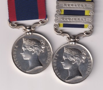 Sutlej Campaign Medal 1845-1846 Reverse Sobraon 1846, (Thos. Allen 10th Regt) Punjab Campaign Medal 1848-184, 2 clasps Goojerat,Mooltan (Thos. Allen 10th Foot)  Thomas Allen, 10th Regiment
