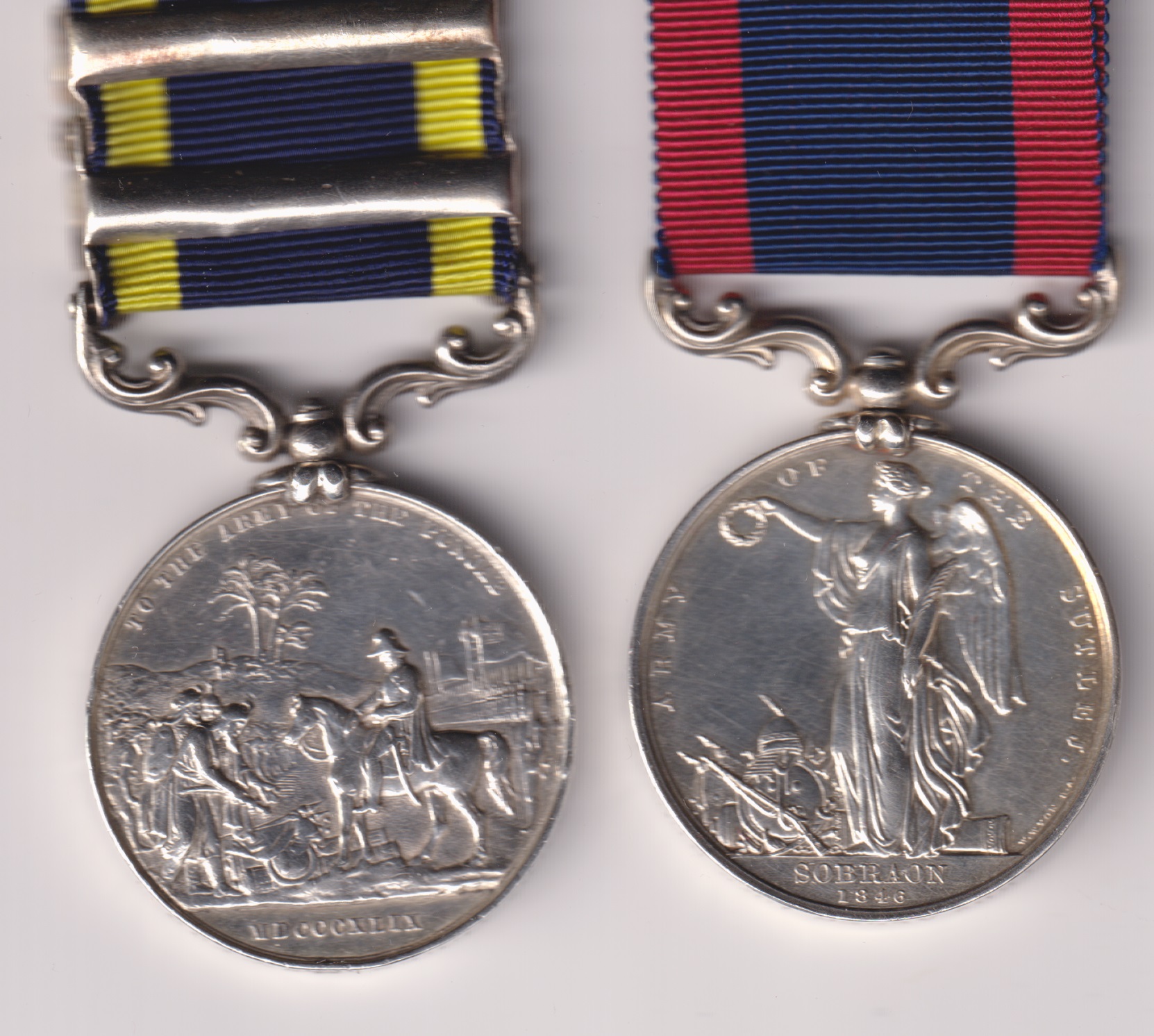 Sutlej Campaign Medal 1845-1846 Reverse Sobraon 1846, (Thos. Allen 10th Regt) Punjab Campaign Medal 1848-184, 2 clasps Goojerat,Mooltan (Thos. Allen 10th Foot) Thomas Allen, 10th Regiment - Image 2