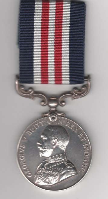 Obverse view of Military Medal G.V.R. 1722 Private A. H. Coles, 27th Field Ambulance, Royal Army Medical Corps. Rank erased.