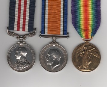 Obverse view of Military Medal G.V.R. (G-86280 Pte. W. T Cooper. 10/R. Fus:); British War Medal (GS-86280 Pte. W. T. Cooper R. Fus.); Victory Medal, (GS-86280 Pte. W. T. Cooper R. Fus.). GS-86280 Private W. T. Cooper, Royal Fusiliers. GVF/VF