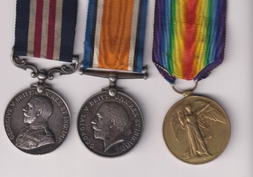 Military Medal G.V.R. (706097 Dvr: G. Wilson, B.331/Bde: R.F.A.-T.F:); British War Medal (706097 Dvr. G. Wilson. R.A.); Victory Medal (706097 Dvr. G. Wilson. R.A.). Driver G. Wilson, ‘B’ 331st (East Lancashire) Brigade, Royal Field Artillery.   VF/GVF