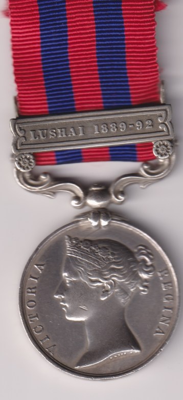 India General Service 1854-95, 1 clasp, Lushai 1889-92, Sepoy Hardit Pande Military Police battalion Pyinmana Fine/VF