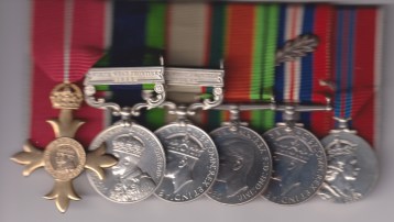Most Excellent Order of the British Empire, Officers O.B.E., 2nd type (military), India General Service Medal 1908-1935, North West Frontier 1935. (F/L C.W. Gore R.A.F.) India General Service Medal 1936-1939 North West Frontier 1936-37 (F/L C.W. Gore R.A.F.)  Defence Medal. War Medal with M.I.D. oakleaf, Coronation 1953. Flight Lieutenant C.W. Gore Royal Air Force.  EF
