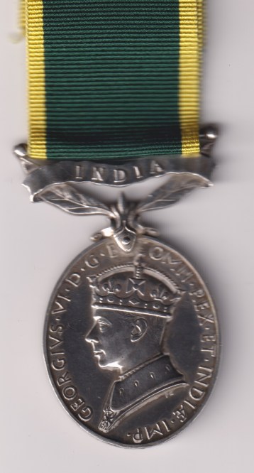 Efficiency Medal 1930, George VI issue 'Ind. Imp', bar India, Sergeant F.W. Walker E.B.R.Y Auxiliary Forces India. NEF