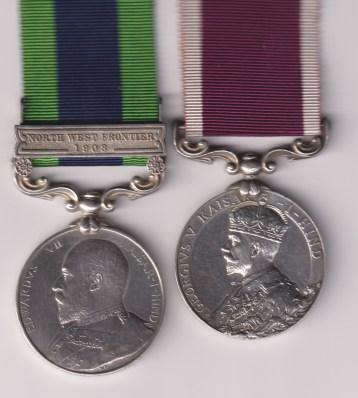 India General Service Medal 1908-1935, 1 clasp (3529 Lce. Naik Labh Singh 28th Panjabis), Indian Army Long Service and Good Conduct Medal George V issue, 'Kaiser-i-Hind' obverse (3523. Naik Labh Singh. 28th Punjabis.) 3523 Naik Labh Singh, 28th Punjabis. VF