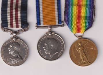 Military Medal, G.V.R. (S-26328 Pte A. Barnaby. 7/Rif: Bde:); British War Medal, Victory Medal. 1914-1919 (S-26328 Pte. A. Barnaby. Rif. Brig.). S-26328 Private A.  Barnaby, 7th (Service) Battalion, Rifle Brigade.  EF