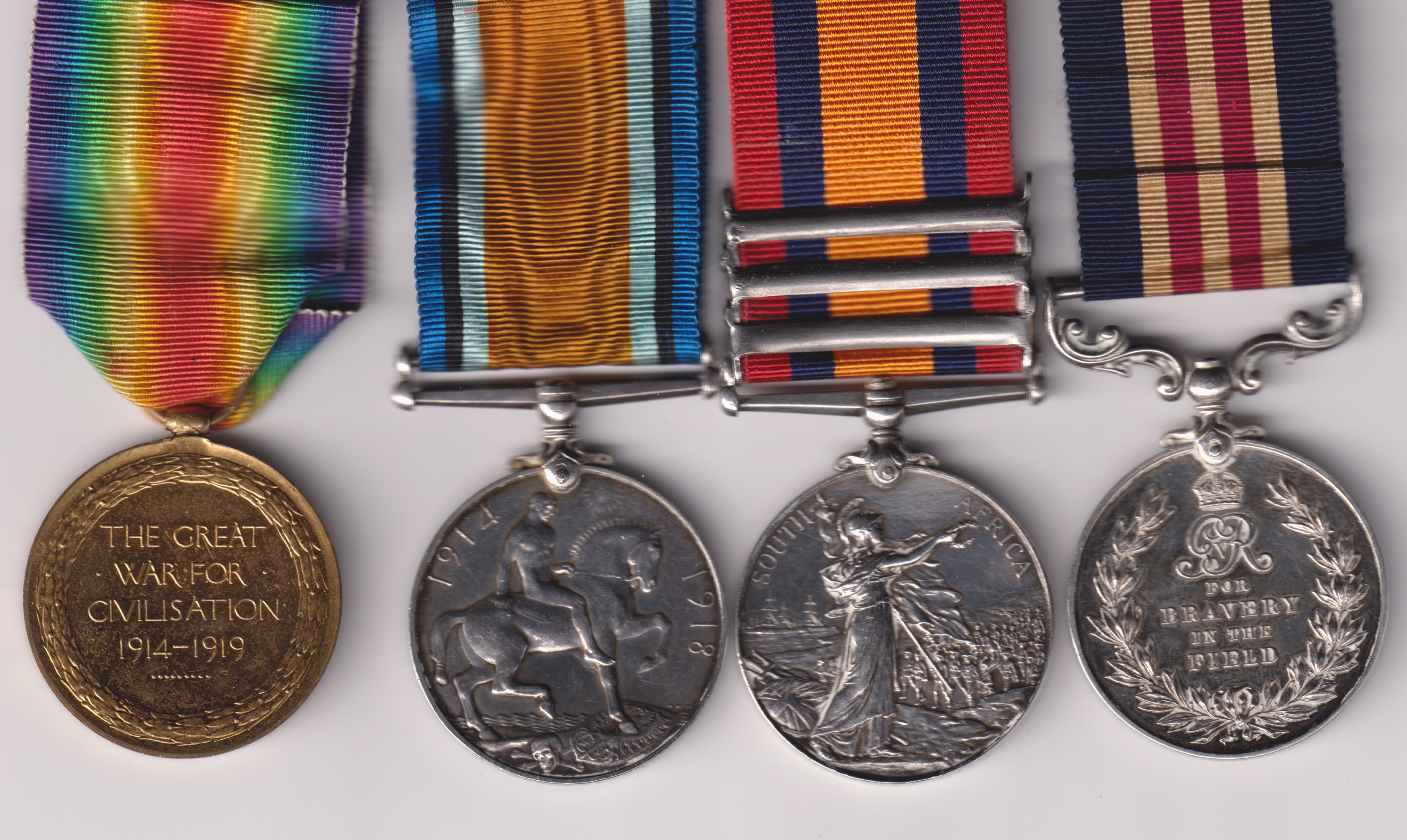 Military Medal GV (34237 Pte T Sheaf 2/Hants R); Queen's South Africa Medal 1899-1902 3 clasps, Transvaal, South Africa 1901, South Africa 1902 (5583 Pte T Sheaf Hampshire Regt); British War Medal, Victory Medal (34237 Pte T Sheaf Hamps R) 34237 Private T Sheaf Hampshire Regiment. GVF/EF - Image 2