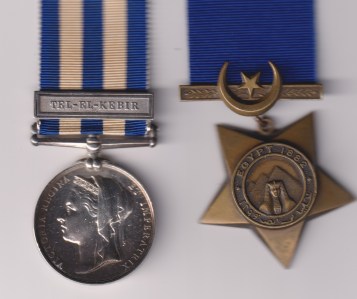 Egypt Medal 1882-1889 (Dated 1882), 1 clasp, Tel-el-Kebir, (1300 Pte. W.Parker 2/D. of C.L.I). Khedive's Star 1882-1891, Dated 1882, unnamed as issued 1300 Private W. Parker, 2/Duke of Cornwall's Light Infantry. VF