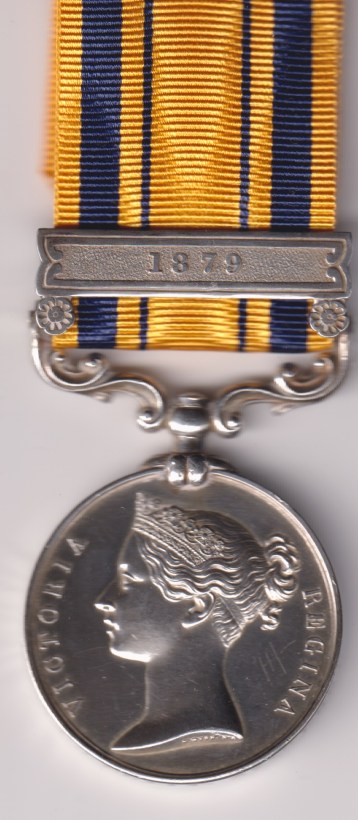 South Africa Medal 1877-1879, 1 clasp, 1879. 1003 Private A.J. Petit, 57th Foot.  Choice EF.