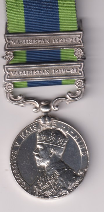 India General Service Medal 1908-1935, 2 clasps, Waziristan 1919-21, Waziristan 1921-24. 6077004 Private C.A. Mansfield, The Queens Regiment.  VF