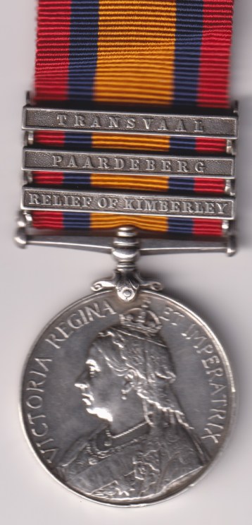 Queen’s South Africa 1899-1902, 3 clasps, Relief of Kimberley, Paardeberg, Transvaal 3300 Private F. Gardner. Oxford Light Infantry. VF