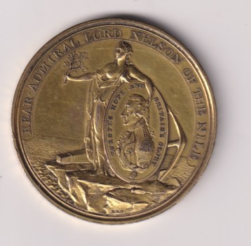 Mr Davison's Nile Medal 1798 in bronze-gilt as issued to Petty Officers. Most of the gilt still showing VF/GVF