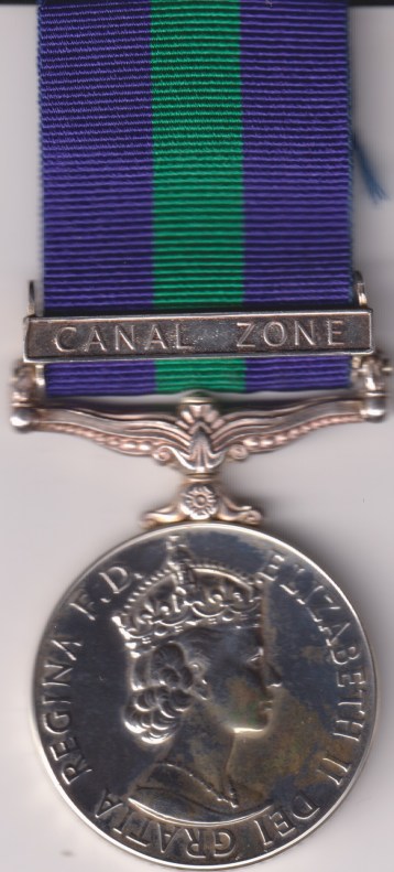 General Service Medal 1918-1962 6th issue Elizabeth II DEI GRATIA:, 1 clasp, Canal Zone. 3504201 Senior Aircraftman G.R. Dubbins, Royal Air Force. Mint