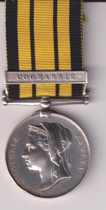 Ashantee Medal 1873-1874 edge engraved 73-74, 1 clasp, Coomassie. 2092 Private W. Strachan,, 42nd Royal Highlanders.  GVF