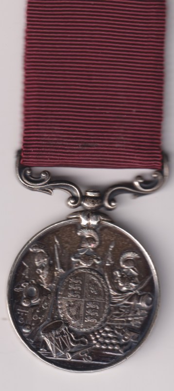 Army Long Service and Good Conduct Medal Victoria issue, 3rd type 1874-1901, swivelling scroll suspension with smaller reverse lettering. 768 Corporal C. Imms, 7th Hussars.  VF