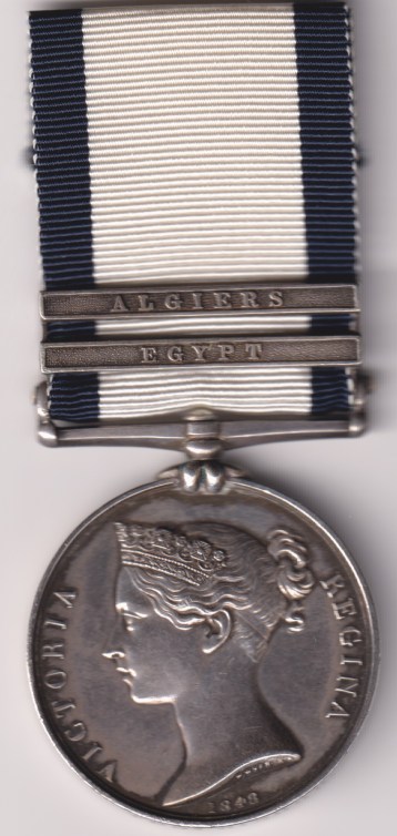Naval General Service Medal 1793-1840, 2 clasps, Egypt (618), Algiers (1328). Thomas Bishop. GVF