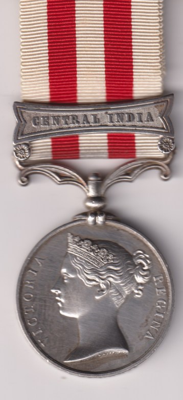 Indian Mutiny Medal 1857-1858, 1 calsp Central India. I. King 14th Light Dragoons. EF