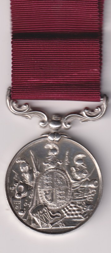 Army Long Service and Good Conduct Medal, suspension, Victoria issue, 3rd type 1874-1901, swivelling scroll suspension with smaller reverse lettering, 18504 Gunner C. Dinnage Royal Artillery. GVF