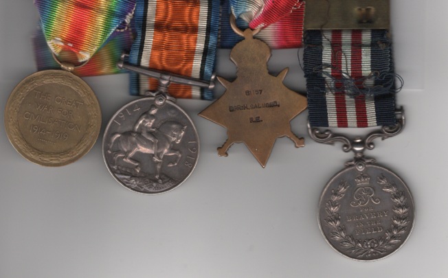 Military Medal, G.V.R. (81157 Spr: -L. Cpl.- H. Salmond. R.E.); 1914-15 Star (81157 Spr: H. Salmond. R.E.); British War Medal, Victory Medal (81157 Spr. H. Salmond. R.E.) Lance-Corporal H. Salmond, Royal Engineers. GVF - Image 2