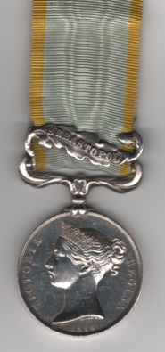 Crimea War Medal 1854-1856,  officially impressed 1 clasp, Sebastopol, Captain of the Forecastle James Myers.  VF/VF +