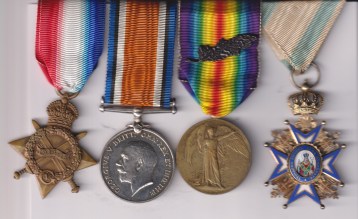 1914-15 Star (G. E. Bryant. B.R.C.S. & O.S.J.J.); British War medal  Victory Medal, with M.I.D. oakleaf, (G. E. Bryant. B.R.C. & St. J.J.); Order of St. Sava, Fourth Class breast badge, silver-gilt and enamel, Bishop with red robes, silver mark to suspension ring, no rosette on ribbon.  G. E. Bryant, British Red Cross.  GVF/EF