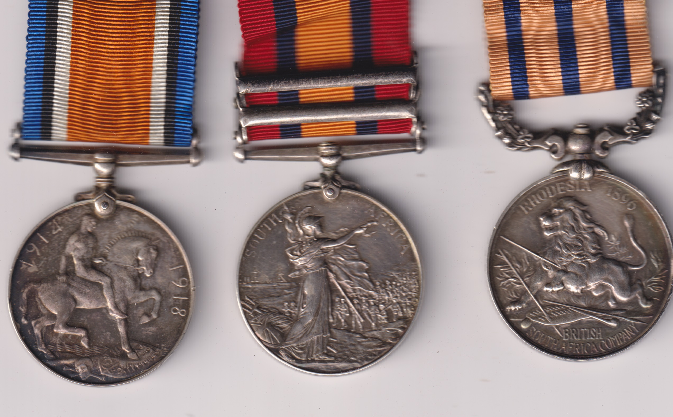 British South Africa Company Medal 1890-97, reverse Rhodesia 1896, no clasp (Gunr. L. Ludlow. Artillery Troop B.F.F.); Queen’s South Africa 1899-1902, 2 clasps, Rhodesia, Relief of Mafeking (Tpr: L. Ludlow. S. Rhod: R.F.); British War Medal 1914-20 (Capt. L. Ludlow.) T Captain L. Ludlow, Royal Fusiliers, late Southern Rhodesia Volunteers Reserve Force. GVF/EF - Image 2