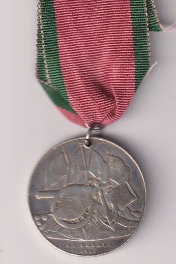 Turkish Crimea Medal, Sardinian issue ring suspension, crudely named ‘J. Carr Royal. Artillery. VF