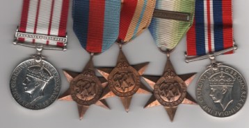 1939-45 Star; Atlantic Star, 1 clasp, France and Germany; Africa Star; War Medal, Naval General Service 1915-62, 2nd issue George V1 INDIAE IMP:  1 clasp, Palestine 1936-1939 (Paymr. Mid. M. Rogers. R.N) Paymaster Lieutenant M. Rogers, Royal Navy.
