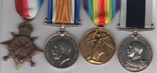 1914-15 Star (J.1830, J. R. Newman, A.B., R.N.); British War Medal, Victory Medal (J.1830 J. R. Newman. A.B. R.N.); Royal Navy Long Service and Good Conduct Medal George V, 1st type Admirals bust, 1911-1930 (J.1830. J. R. Newman. A.B. H.M.S. Marshall Ney.) Able Seaman J. R. Newman, Royal Navy H.M.S. Marshall Ney EF.