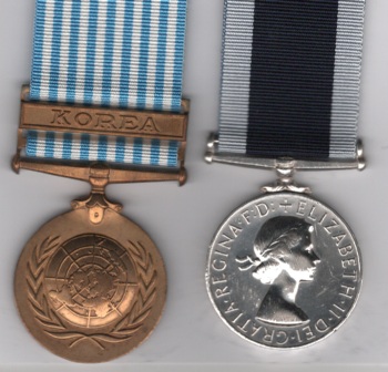 U.N. Korea 1950-54, unnamed as issued; Royal Navy Long Service and Good Conduct  Elizabeth II, 2nd type 'Dei.Gratia (JX.858448 R. T Manuel. P.O. H.M.S. Raleigh.) Petty Officer R. T. Manuel, Royal Navy H.M.S. Raleigh.. VF