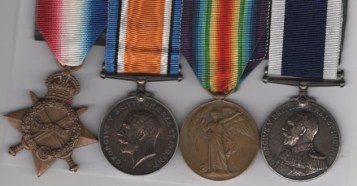 1914-15 Star (215006, H. E. Manners, Sh.Cpl.1. R.N.); British War Medal, Victory Medal (215006 H. E. Manners. Sh.Cpl. R.N.); Royal Navy Long Service and Good Conduct Medal  George V, 1st type Admirals bust, 1911-1930 (215006 H. E. Manners. M.A.A. H.M.S. Tiger) Master at Arms H. E. Manners, Royal Navy H.M.S. Tiger VF/GVF