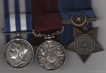 Egypt Medal 1882-1889, (Dated 1882) no clasp (1383 Cr. Sergt. R. D. Ramsey. 2/Manch. R.); Army Long Service and Good Conduct V.R., 3rd issue, small letter reverse (1383 Cr. Sgt. R. D. Ramsey. Manch: R.); Khedive’s Star, dated 1882, unnamed as issued, 1383 Colour Sergeant R. D. Ramsey, Manchester Regiment. Star marks NVF