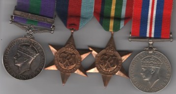 General Service 1918-62, 3rd issue George VI IND IMP:1 clasp, Palestine (3525525 Pte. H. Hill. Manch. R.); 1939-45 Star; Pacific Star; War Medal, 3525525 Private H. Hill, Manchester Regiment. EF